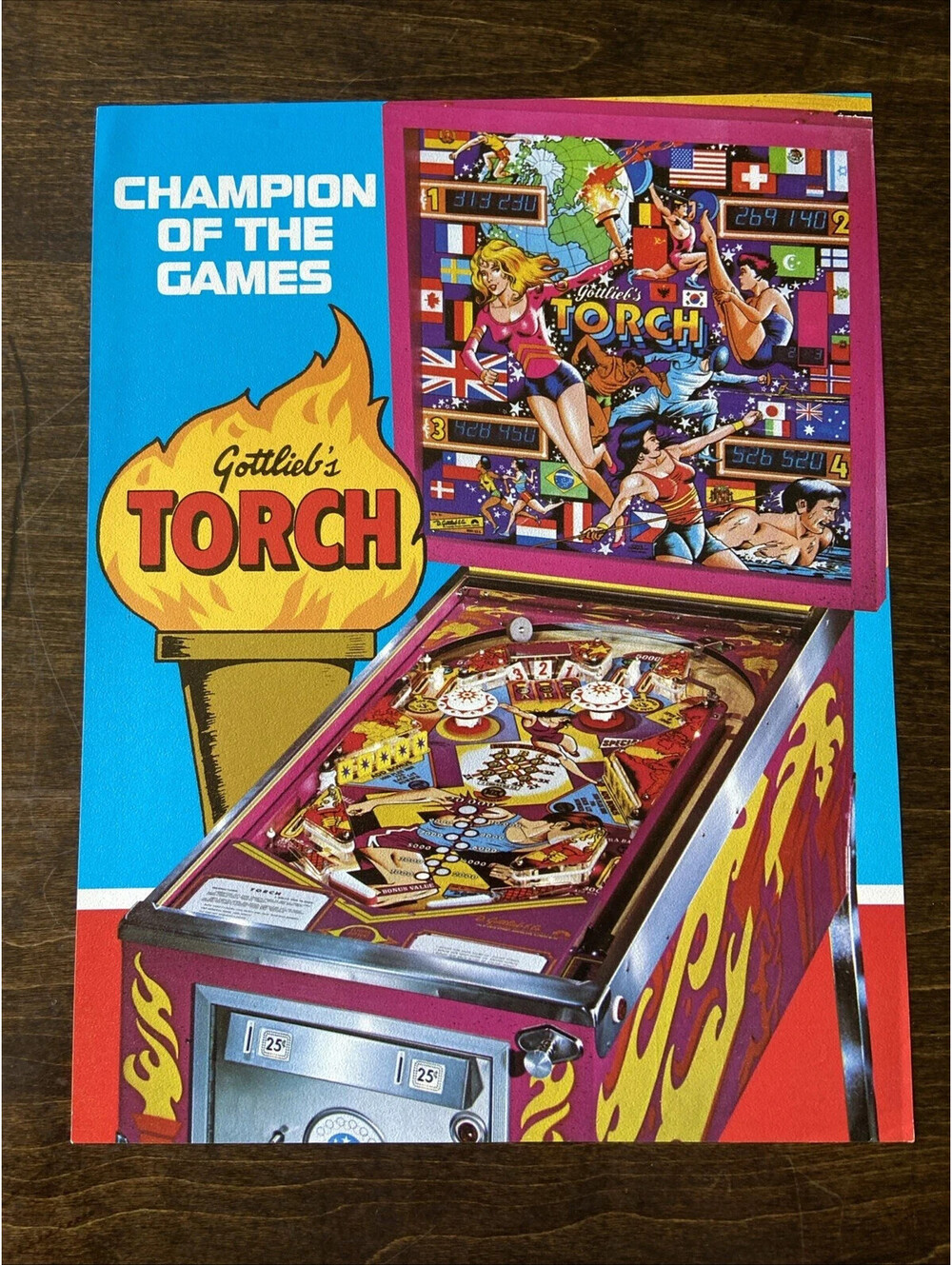 Gottlieb Torch Pinball Machine FLYER Original 1980 Ad Promo Insert